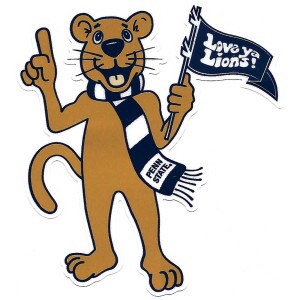 vinyl decal Penn State Nittany Lion Mascot cartoon with Love ya Lions! flag